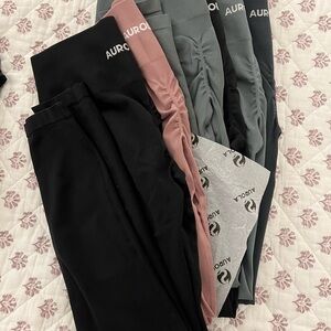 Aurola Leggings Set in Black, Steel Blue, Pink, and Gray